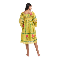 Marigold Block Print Mulmul Midi Resort Dress – Eastman Green