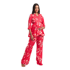 Red Monkey Floral Maternity & Nursing Peplum Co-Ord Set