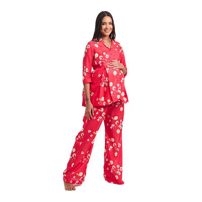 Red Monkey Floral Maternity & Nursing Peplum Co-Ord Set