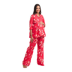 Red Monkey Floral Maternity & Nursing Peplum Co-Ord Set