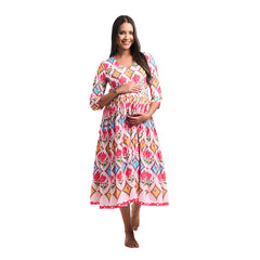 Mughal Floral Print Mulmul Cotton Nursing Maxi Dress