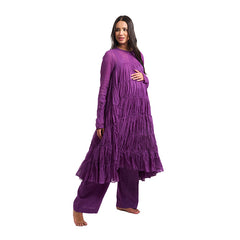 Purple Mulmul Cotton 9-Meter Anarkali Maternity Co-Ord Set