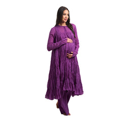 Purple Mulmul Cotton 9-Meter Anarkali Maternity Co-Ord Set