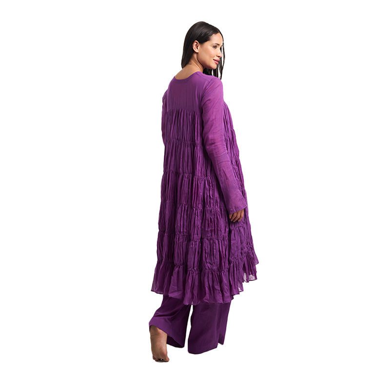 Purple Mulmul Cotton 9-Meter Anarkali Maternity Co-Ord Set