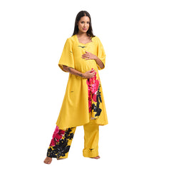 Chinese Floral Print Cotton Satin Maternity Co-Ord Set