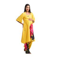 Chinese Floral Print Cotton Satin Maternity Co-Ord Set