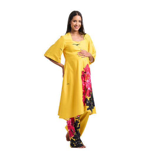 Chinese Floral Print Cotton Satin Maternity Co-Ord Set