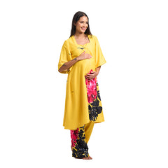 Chinese Floral Print Cotton Satin Maternity Co-Ord Set