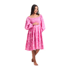 Aqua Print Candy Pink Tiered Maternity Midi Dress