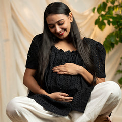 Black organic schiffli cotton - A line cotton top