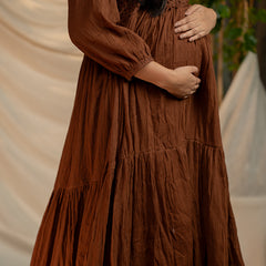Organic Crush Cotton Choco Brown Eyelet Midi Dress