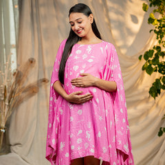 Organic Mul Taffy Pink Printed Layered Dress