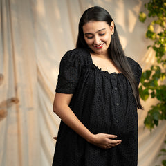 Black organic schiffli cotton - A line cotton top