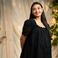 Black organic schiffli cotton - A line cotton top