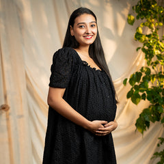 Black organic schiffli cotton - A line cotton top