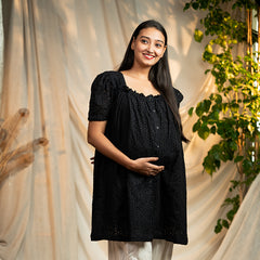 Black organic schiffli cotton - A line cotton top