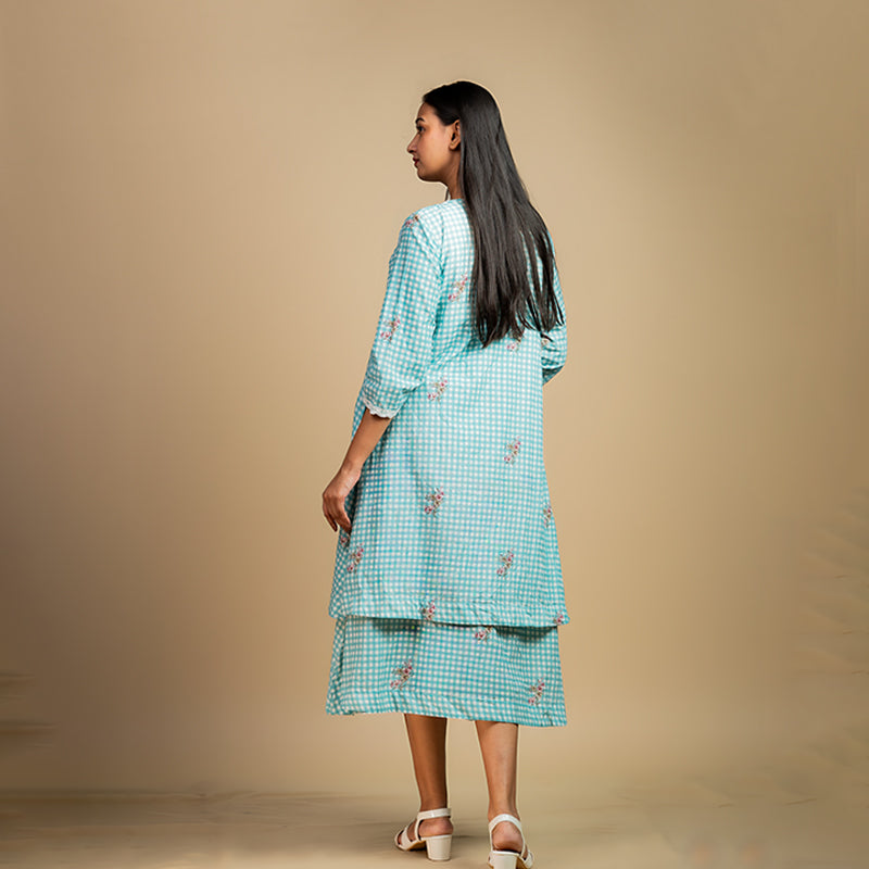 Organic Mul Eyes Blue Printed Layered Dress