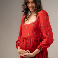 Scarlet Red Mulberry Cotton Maternity Dress