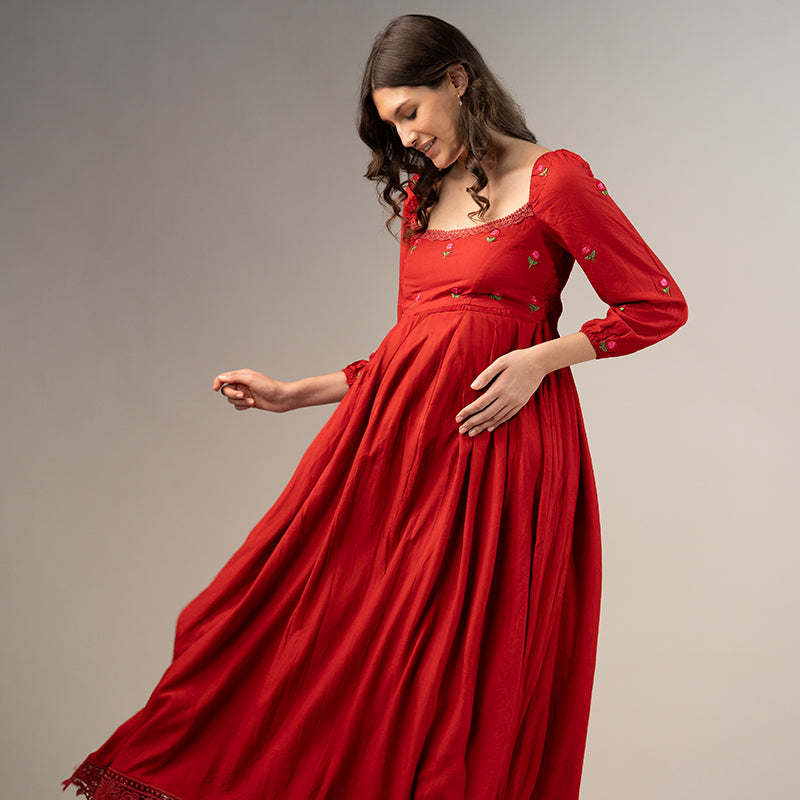 Scarlet Red Mulberry Cotton Maternity Dress