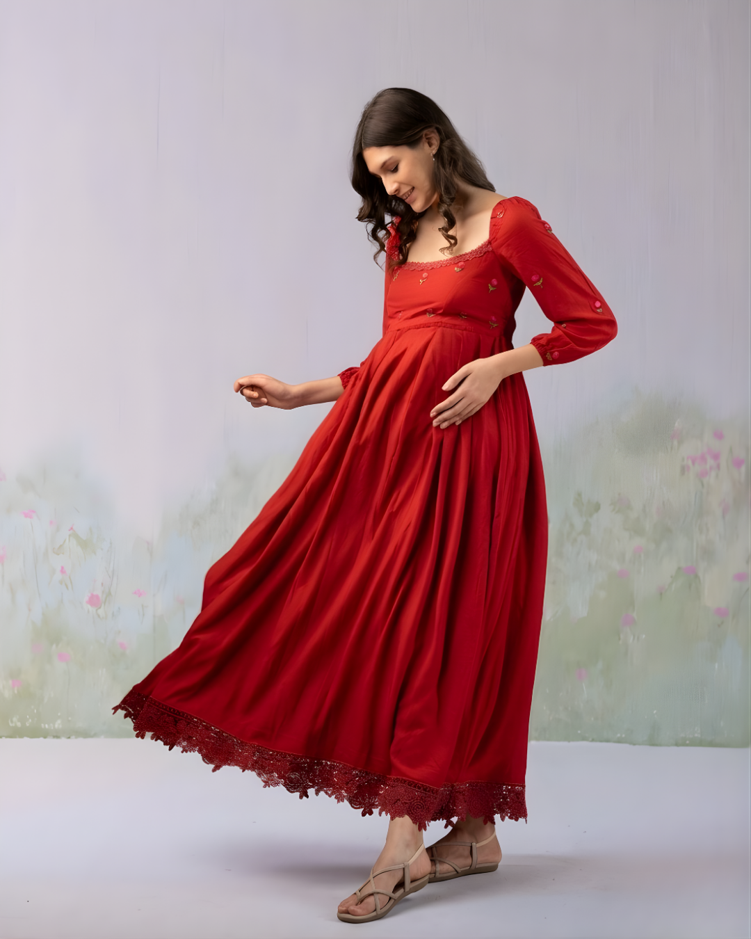 Scarlet Red Mulberry Cotton Maternity Dress