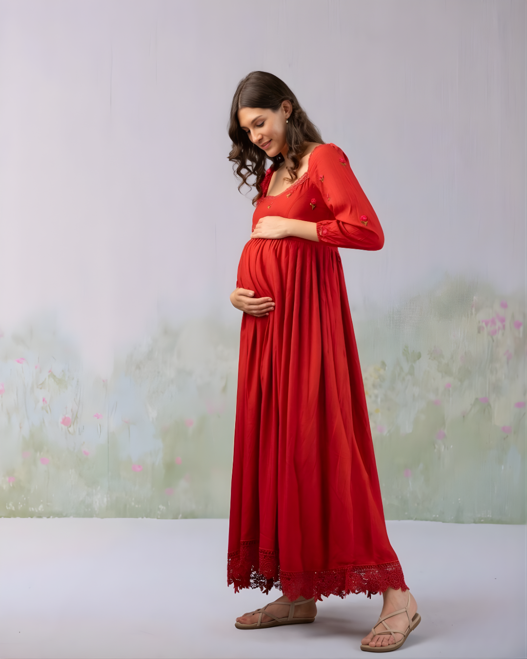 Scarlet Red Mulberry Cotton Maternity Dress