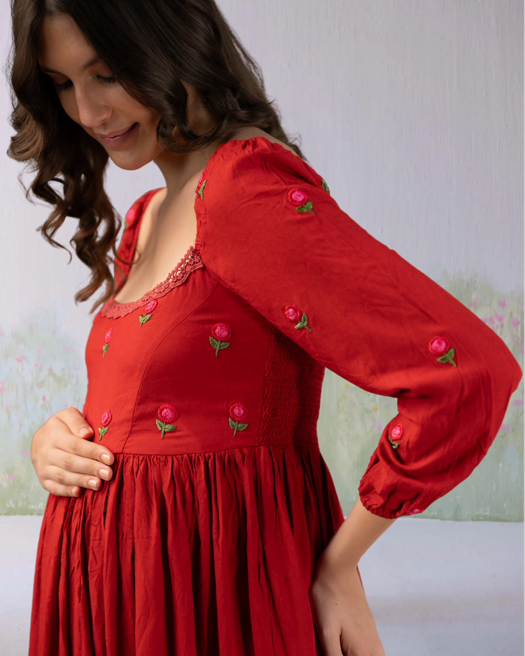 Scarlet Red Mulberry Cotton Maternity Dress