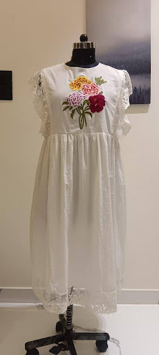 Misty foliage french lace midi dress