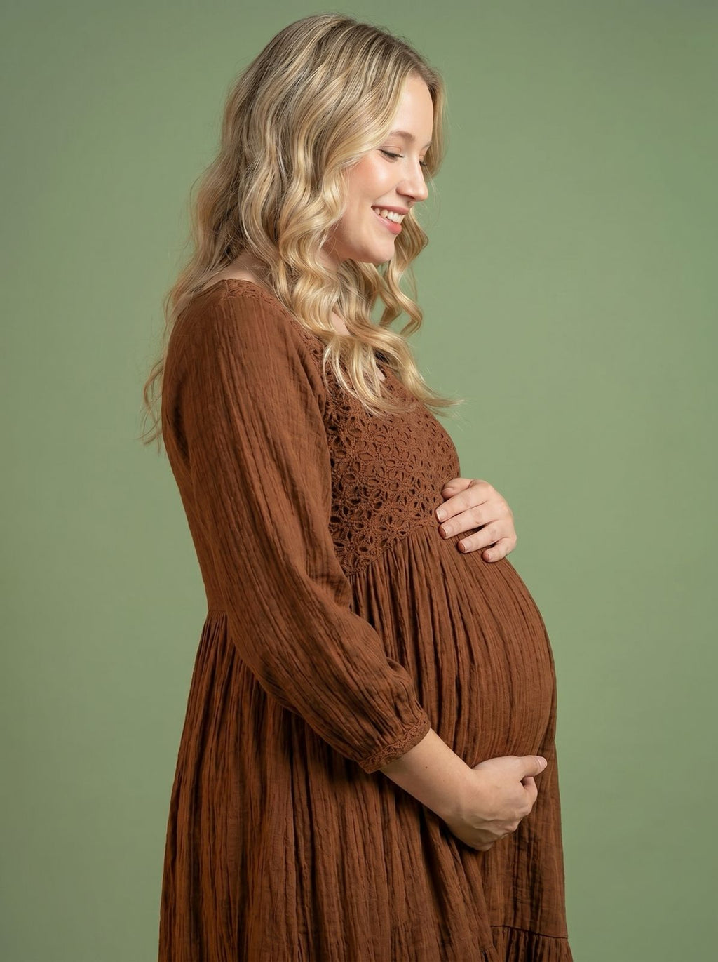 Organic Crush Cotton Choco Brown Eyelet Midi Dress