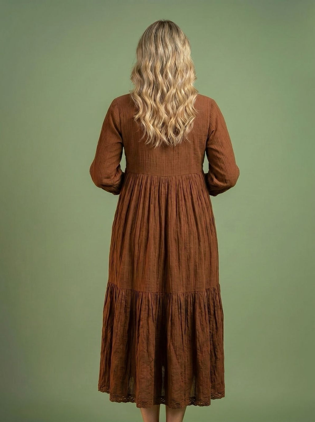 Organic Crush Cotton Choco Brown Eyelet Midi Dress