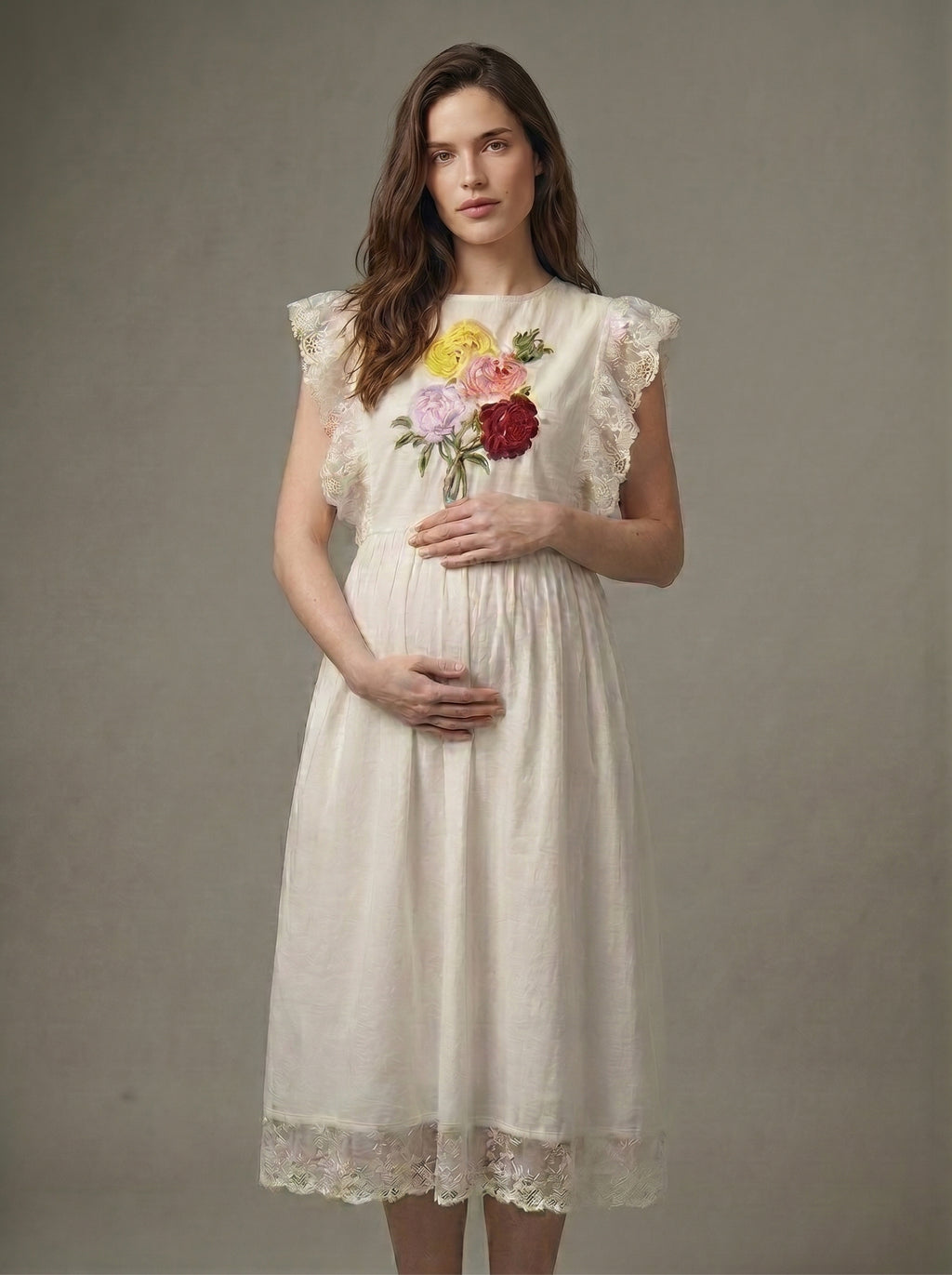 Misty foliage french lace midi dress