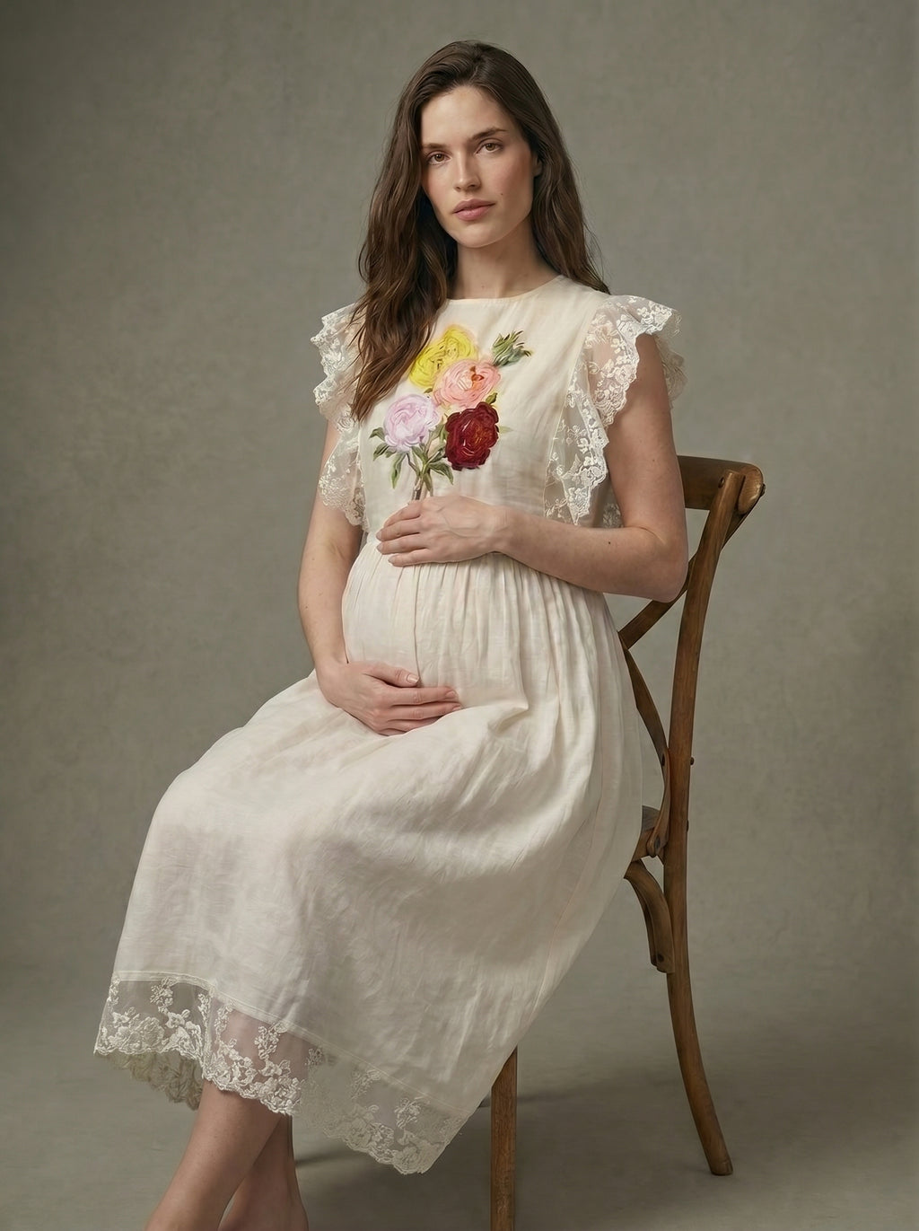 Misty foliage french lace midi dress