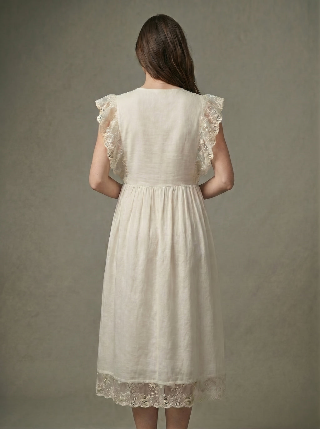 Misty foliage french lace midi dress