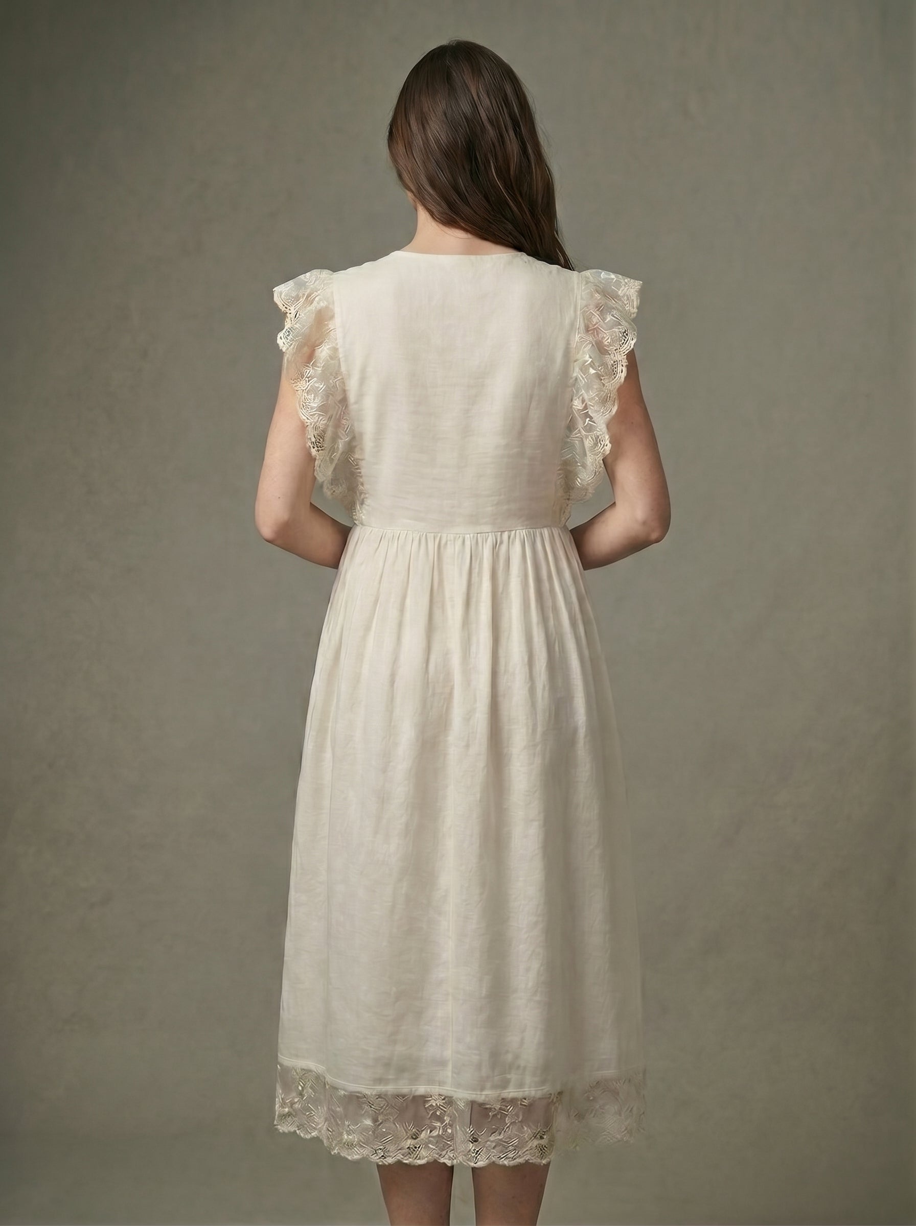 Misty foliage french lace midi dress