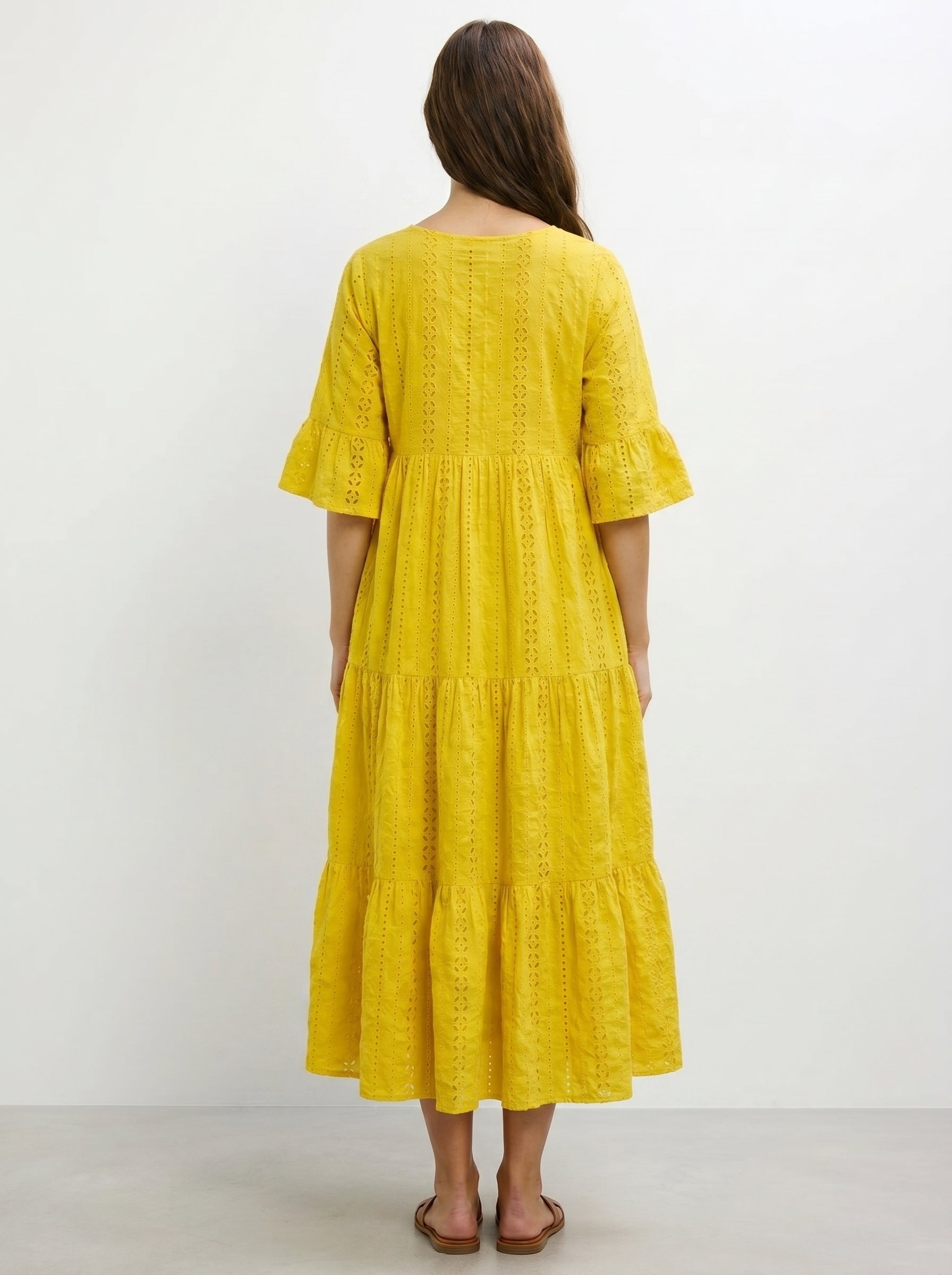 Daffodil Pure Cotton Schiffli Maxi Dress