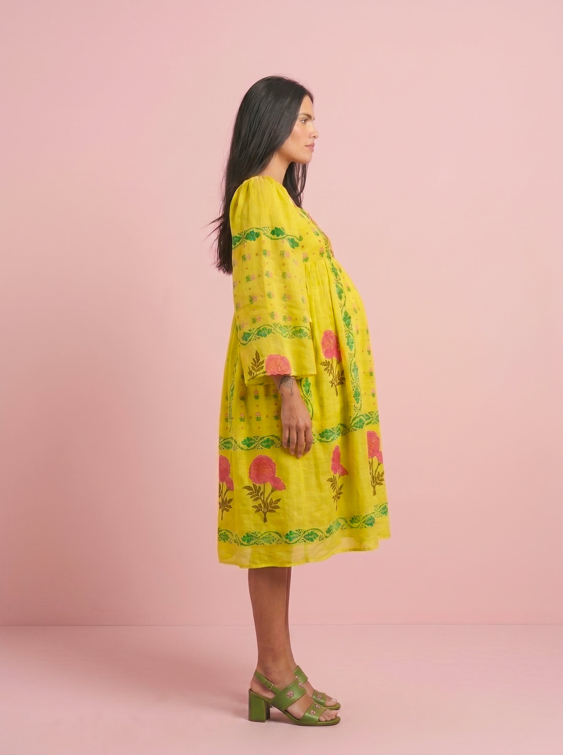 Marigold Block Print Mulmul Midi Resort Dress – Eastman Green