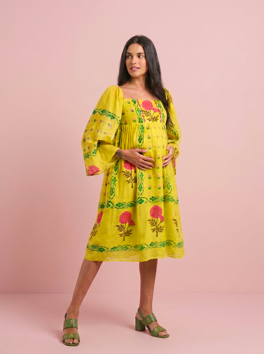 Marigold Block Print Mulmul Midi Resort Dress – Eastman Green