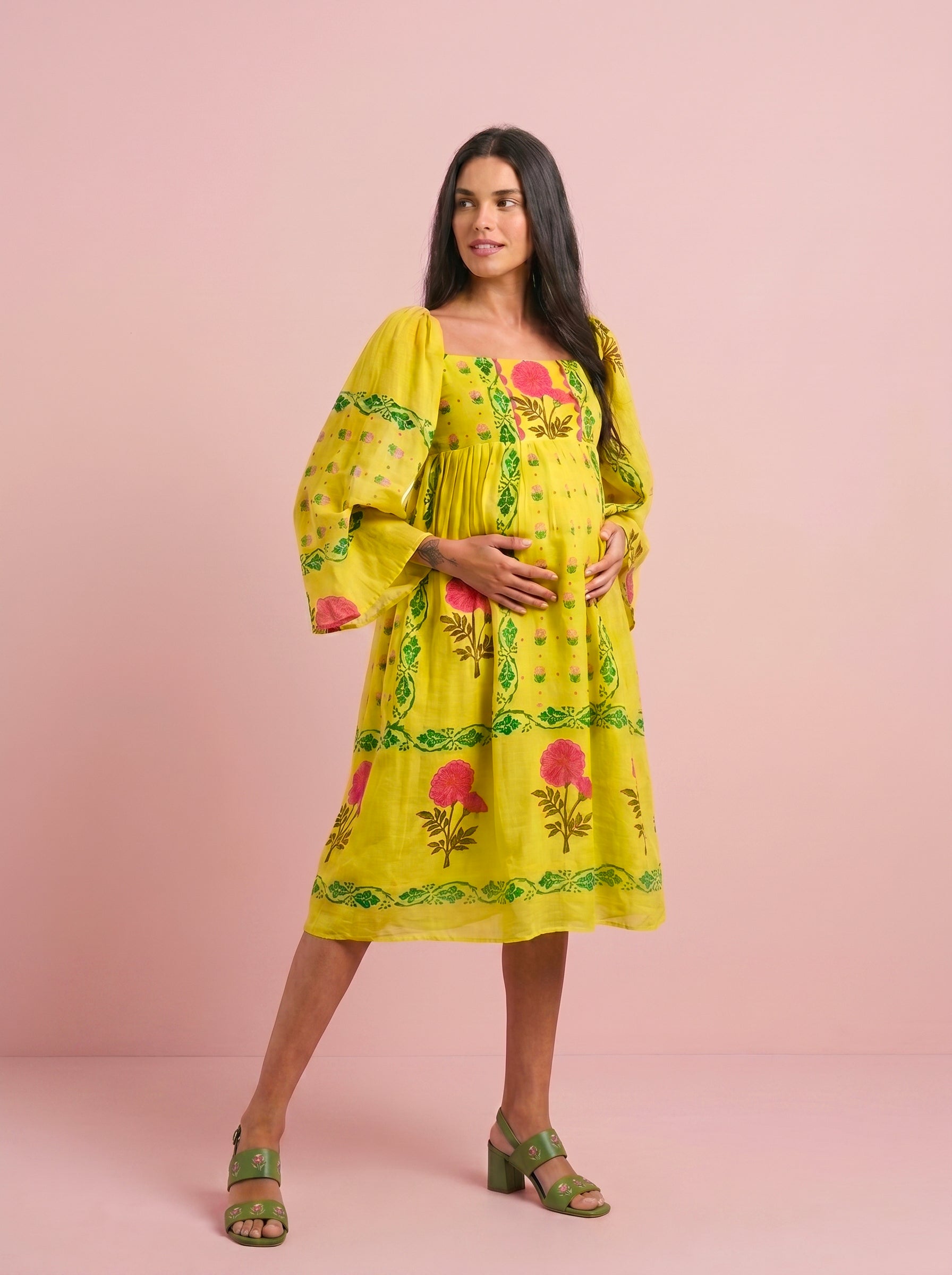 Marigold Block Print Mulmul Midi Resort Dress – Eastman Green