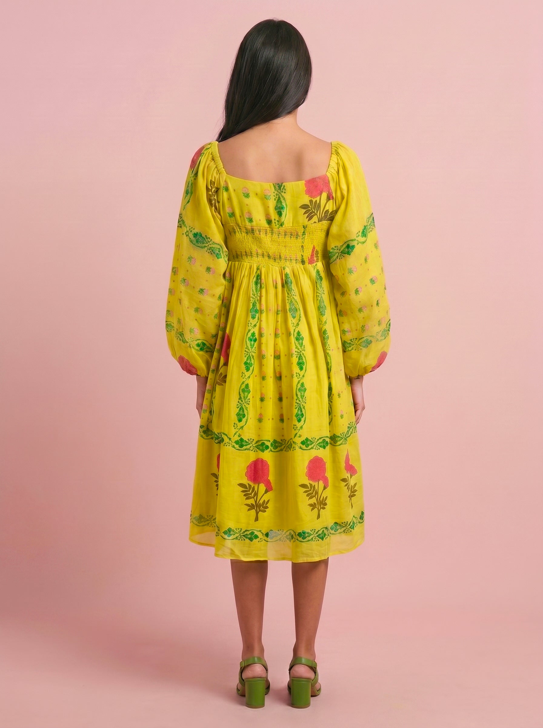 Marigold Block Print Mulmul Midi Resort Dress – Eastman Green