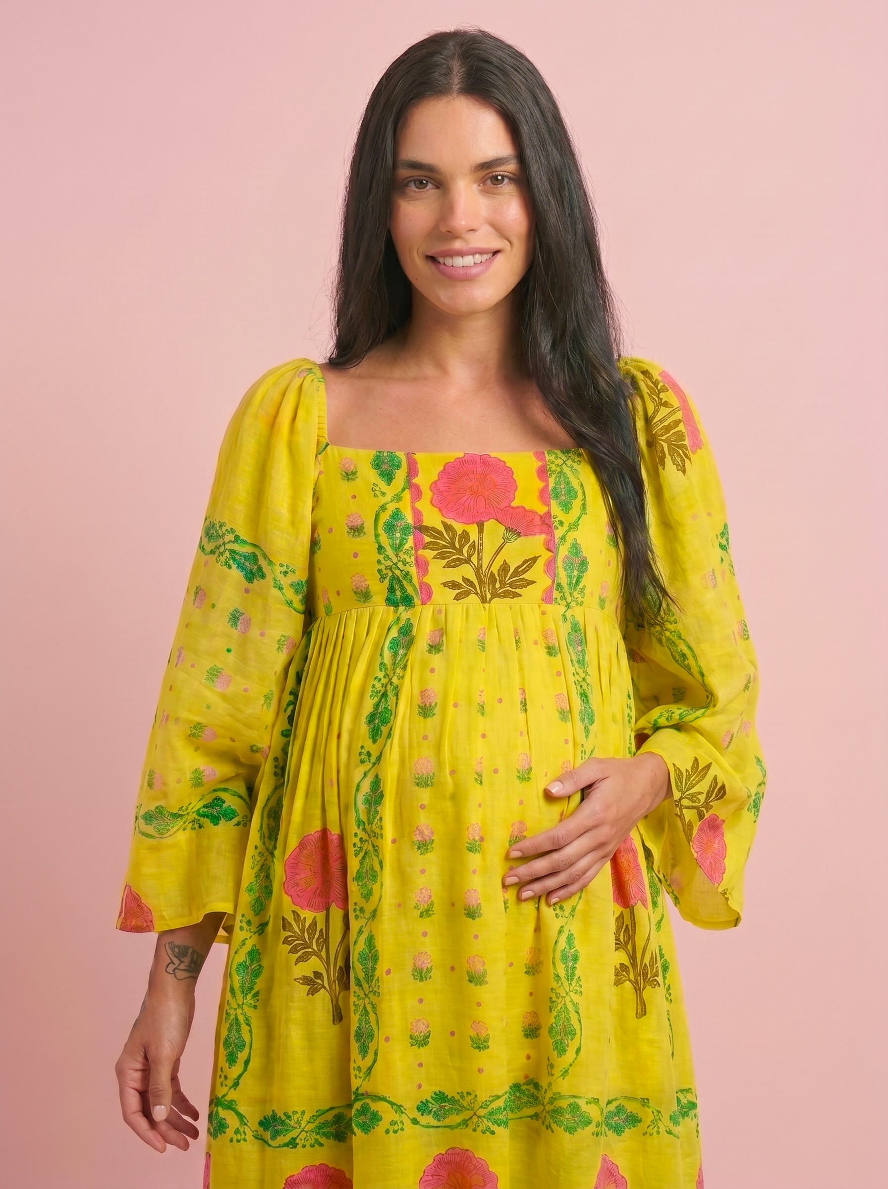 Marigold Block Print Mulmul Midi Resort Dress – Eastman Green