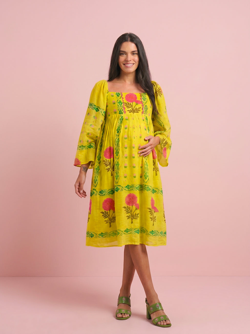 Marigold Block Print Mulmul Midi Resort Dress – Eastman Green