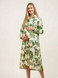 Organic Eyelet Cotton Foliage Print - A Line Shirt Dress