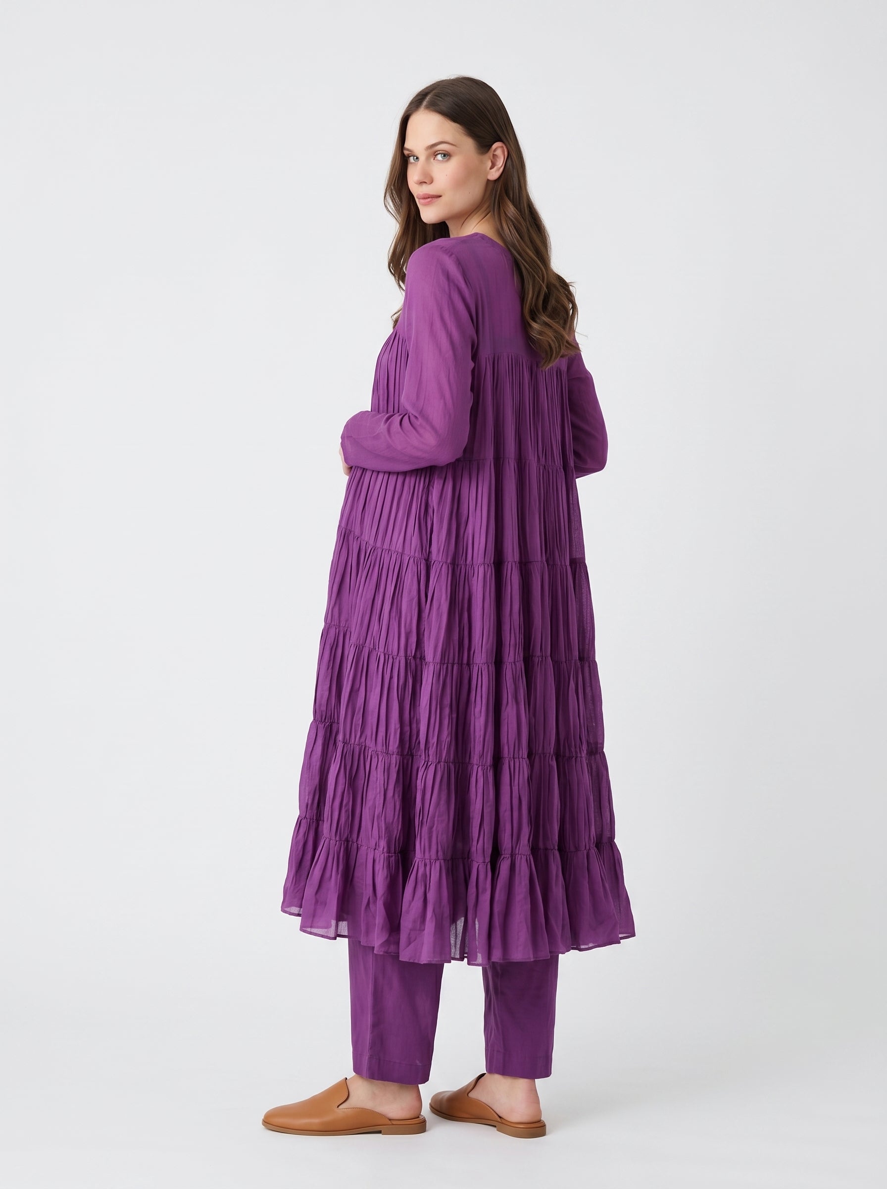 Purple Mulmul Cotton 9-Meter Anarkali Maternity Co-Ord Set