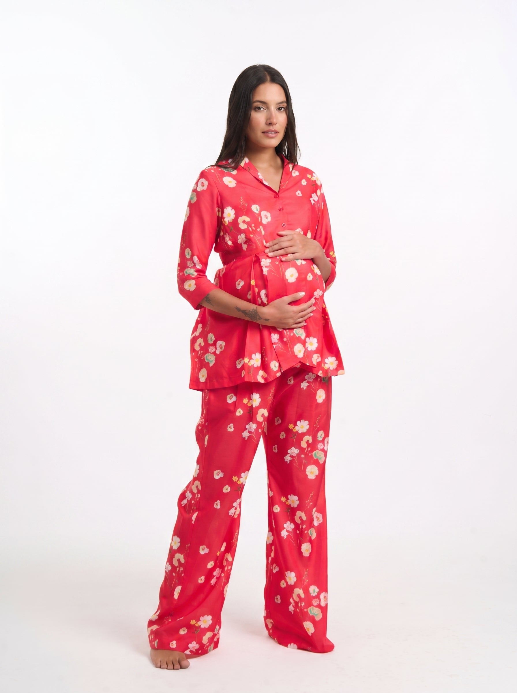 Red Monkey Floral Maternity & Nursing Peplum Co-Ord Set