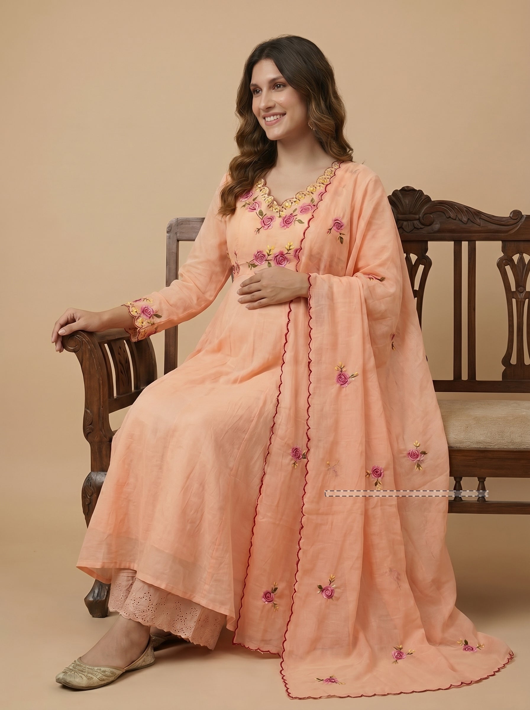 ROSES AND PEACHES MATERNITY ANARKALI SET