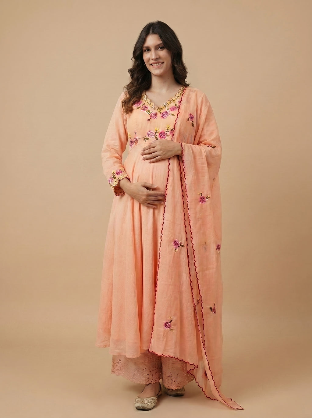 ROSES AND PEACHES MATERNITY ANARKALI SET
