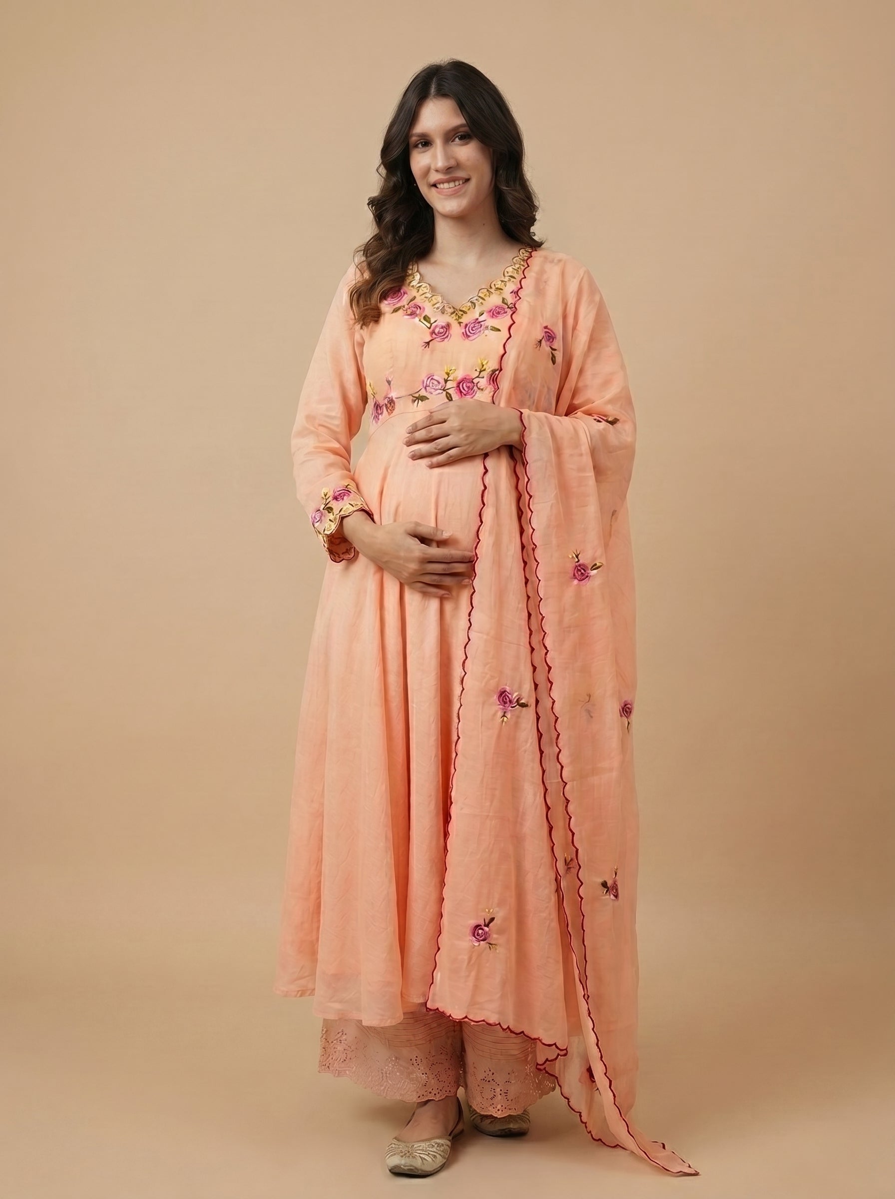 ROSES AND PEACHES MATERNITY ANARKALI SET