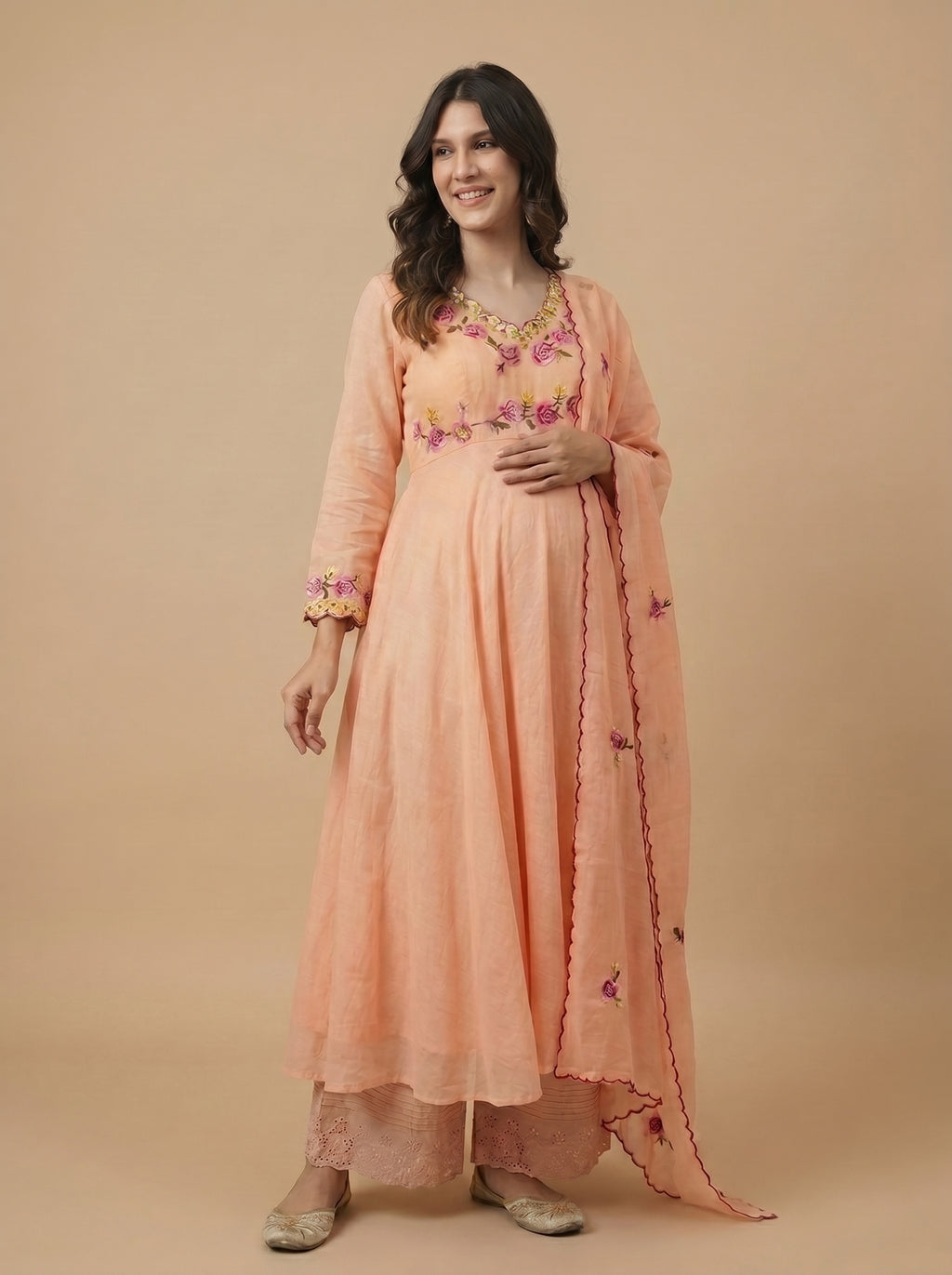 ROSES AND PEACHES MATERNITY ANARKALI SET