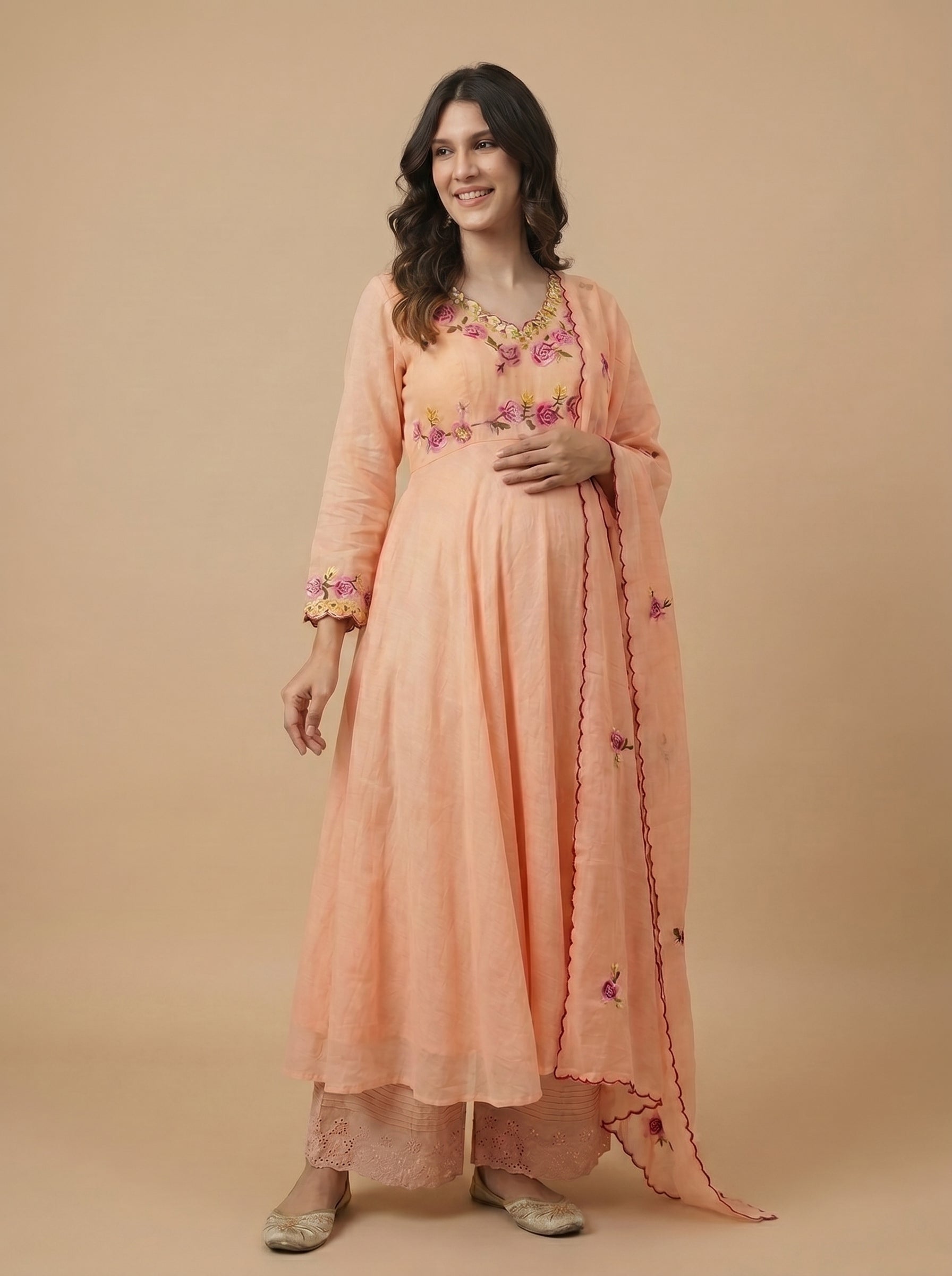ROSES AND PEACHES MATERNITY ANARKALI SET