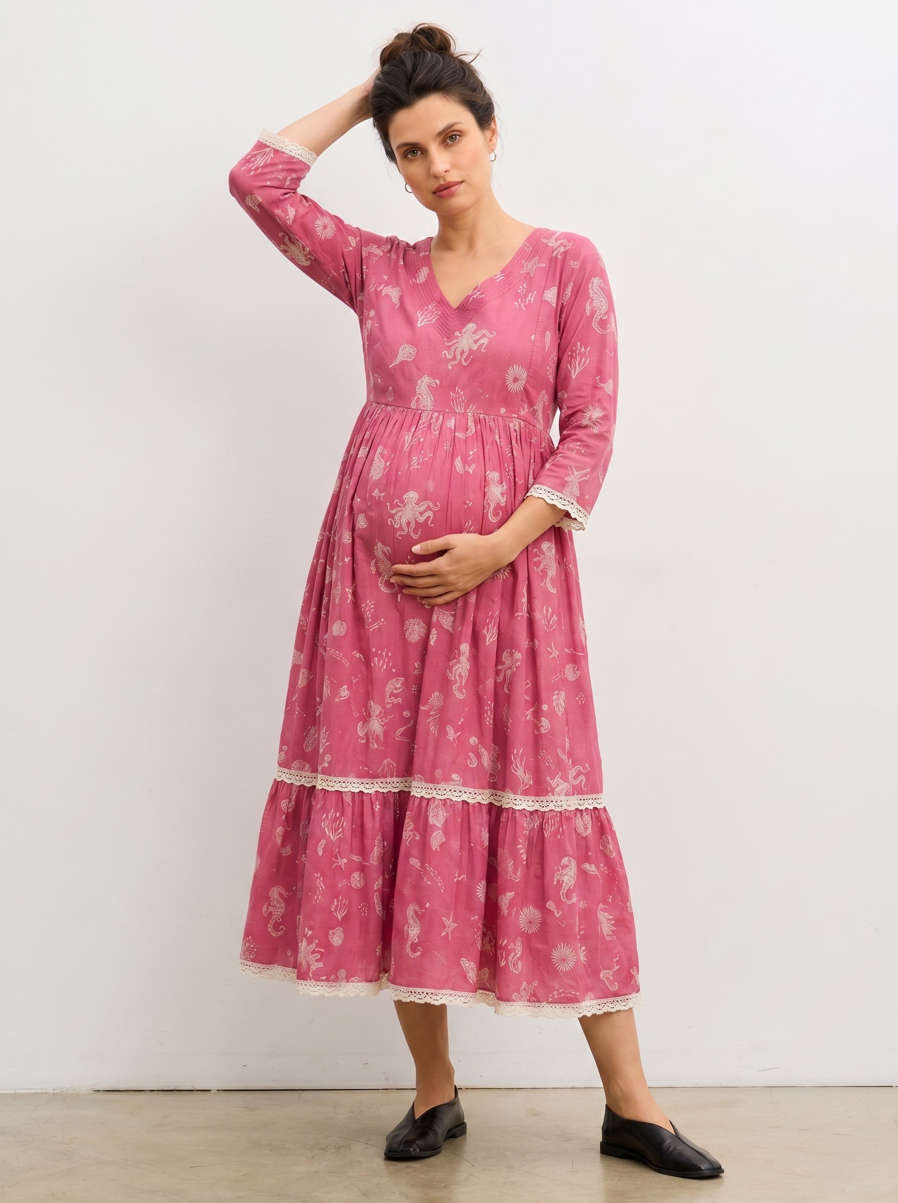 Coral stars midi dress
