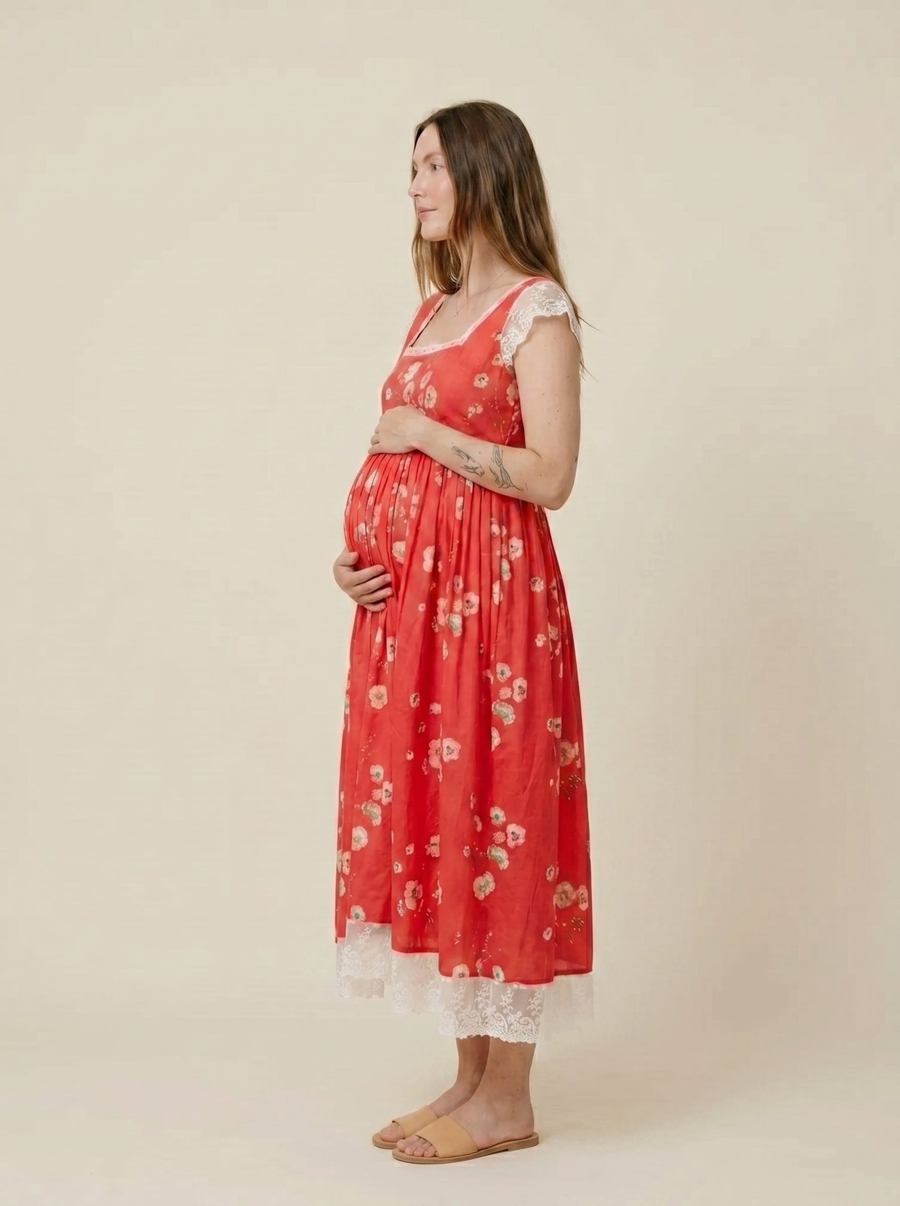 Red Monkey Floral Chantilly Lace Maxi Dress